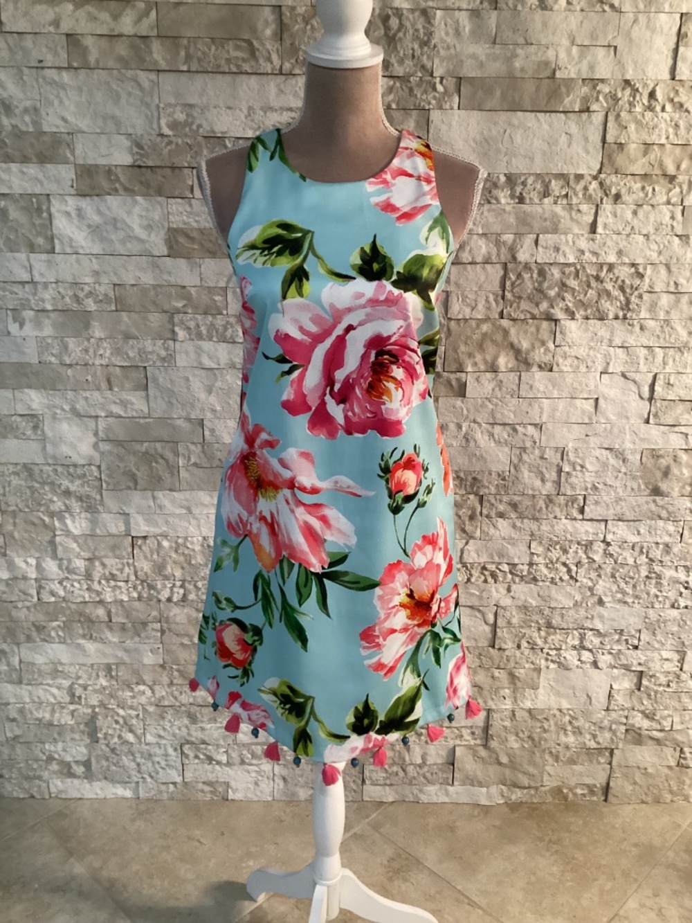 Laundry by Shelli Segal Women's Sleeveless Floral Pom Pom Dress - Picture 2 of 13
